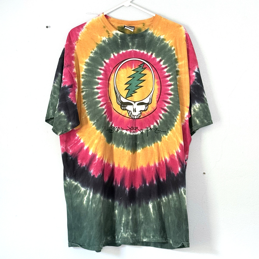 Grateful Dead T Shirt 2XL VINTAGE Y2K Liquid Blue Steal Your Face Tie-Dye Hippie